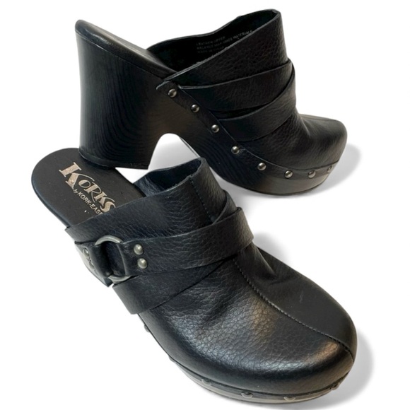 Kork Ease Korks Felisa Black Leather Studded Platform Mules Size 9M - Picture 2 of 10